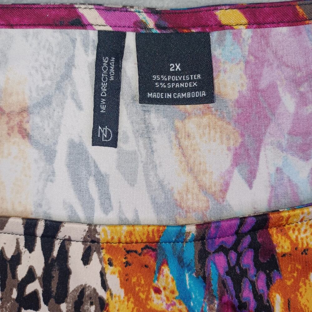 New Directions Women 2X Mixed Print Tunic Top Roll Tab Sleeve Stretch Knit Artsy - Picture 4 of 8